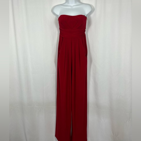 Wishes Wishes Wishes Pants - Wishes Wishes Wishes Red knit Strapless Jumpsuit pockets L